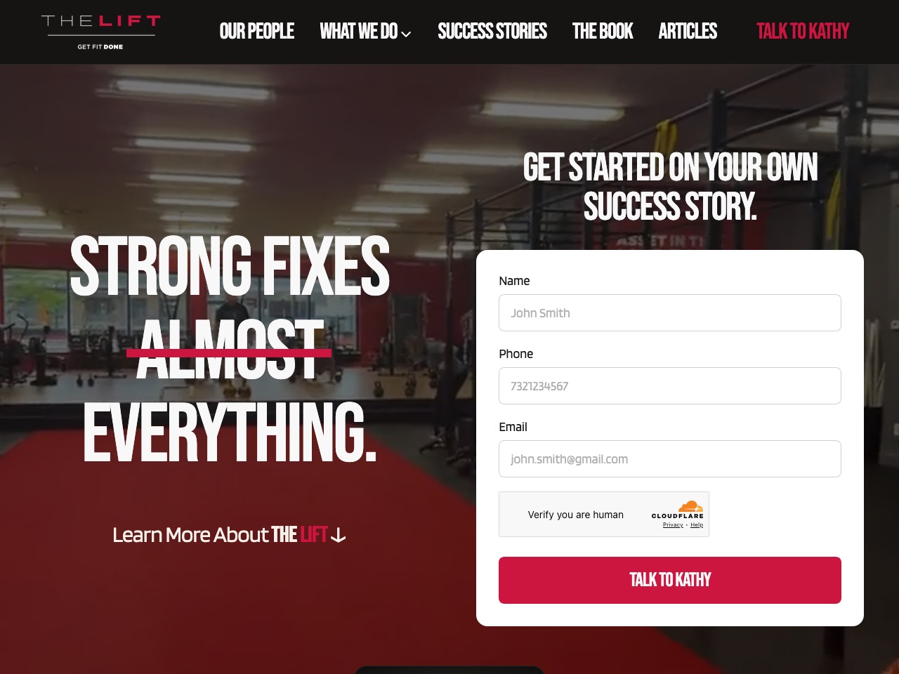Client website: The Lift Gym homepage